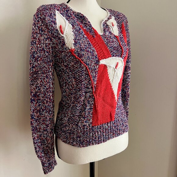 Vintage Calla Lily Knit Sweater Orange & White Size Small - Picture 2 of 9